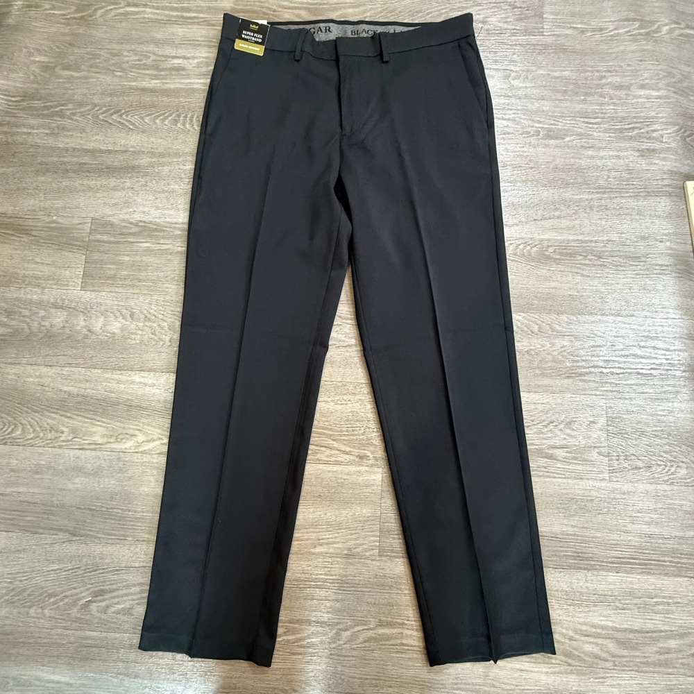 Haggar Black Label Mens 34x30 Straight Fit Stretch Dress Pants Black HD50251 NWT